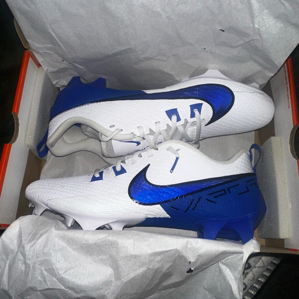 Nike White and Royal Blue Soccer Cleats